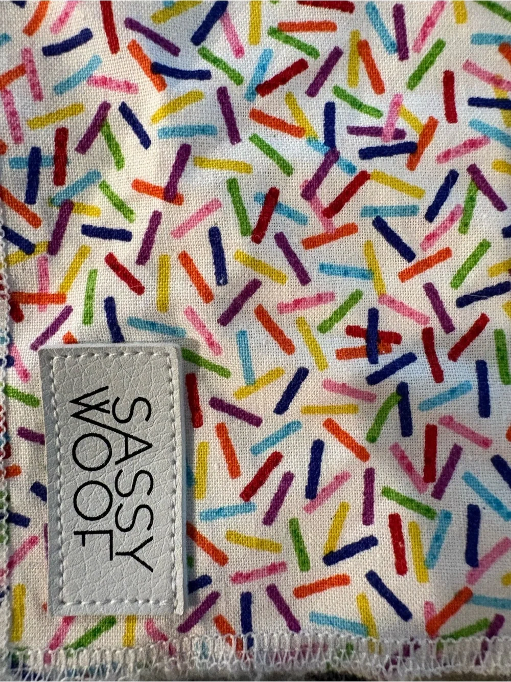 White Sassy Woof Sprinkle Bandana size small